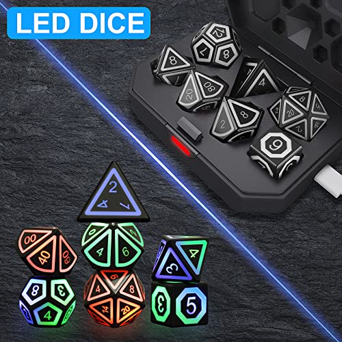 Dungeons and Dragons Dice Set Rechargeable DND Dice with Charging Box for MTG,Role Playing Table Games, RPG Polyhedral
