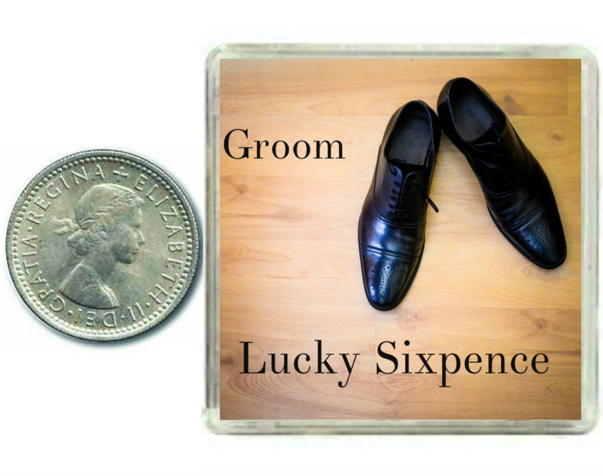 Oaktree Gifts Lucky Wedding Sixpence Coin for the Groom & Traditional idea for The Grooms Shoe Fun Husband to be Day Good Luck Keepsake Gift for Fiance, Son, Brother, Friend