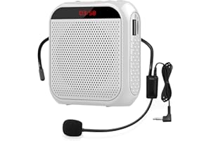 DUNUDUN Portable Voice Amplifier with Wired Microphone Headset Rechargeable PA System Speaker Personal Microphone Speech Amplifier Power Amplifiers Loudspeaker for Teachers/Metting/Tour Guide (White)