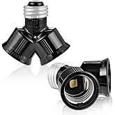 Double Light Socket Adapter, Dual Light Bulb Splitter, Twin Bulb Holder Converter, Add Extra Lamp in Garage Increase Camera in A Socket. UL Listed (Black, 2)