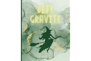 Cute Composition Notebook Journal, Wide Ruled; Wicked Fun Defy Gravity Cover with a movie aesthetic, green gold themed cover, 7.5 x 9.25, 120 pages, perfect for kids, teens, students and adults