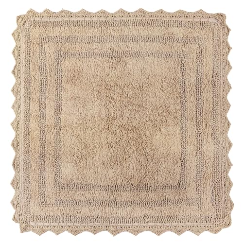 RAJRANG Cotton Crochet Bathroom Mat - 24 Inches Soft Absorbent Reversible Boho Square Bath Rug for Home - Sand