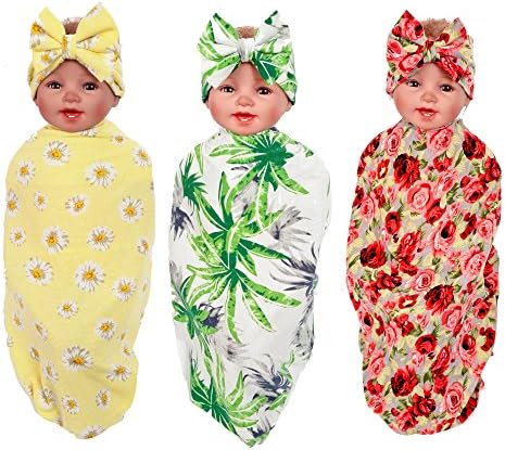 YallFF Newborn Baby Swaddle Blanket&Headband Set (3pack)
