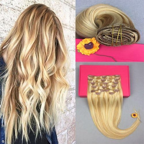 20 Inch Clip in Remy Human Hair Extensions Straight Ombre Color Honey Blonde And Bleach Blonde(#27/613) 8pieces 18Clips 130Grams/4.6oz