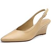 NEWBELLA Women's Wedge Heels - Minimalist Faux Leather Pumps with Back Straps, Comfortable Dress Shoes for Work & Everyday Wear