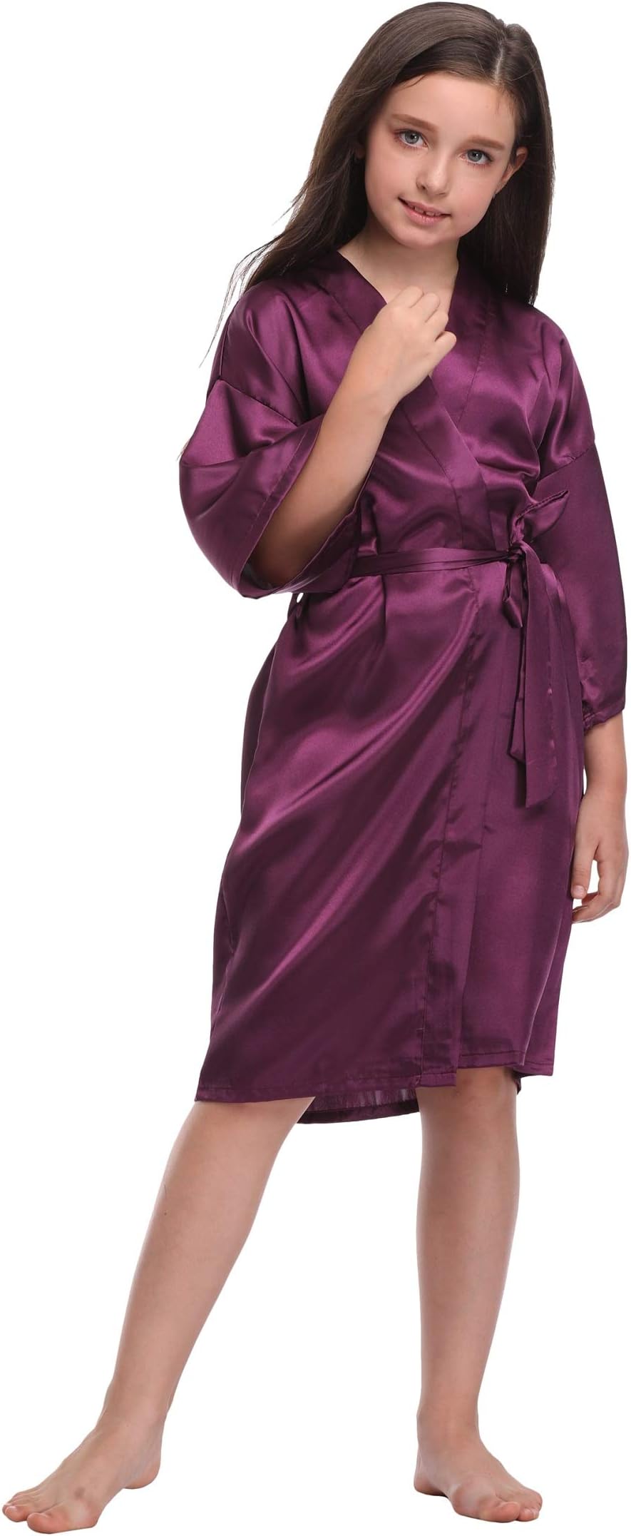 Flower Girl Satin Kimono Robes Pure Color & Floral Printed Bathrobes for Spa Wedding Birthday Party
