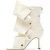 QVY Women's Stylish Wrinkles High Heels Buttons Summer Booties Ladies Unique Ruched Metals Thin Heels Spring Short Boots