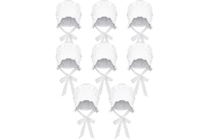 Hicarer White Mob Cap Women Colonial Bonnet Hat Grandma Mop Hat Mob Bonnets Lace with Adjustable Straps for Maid