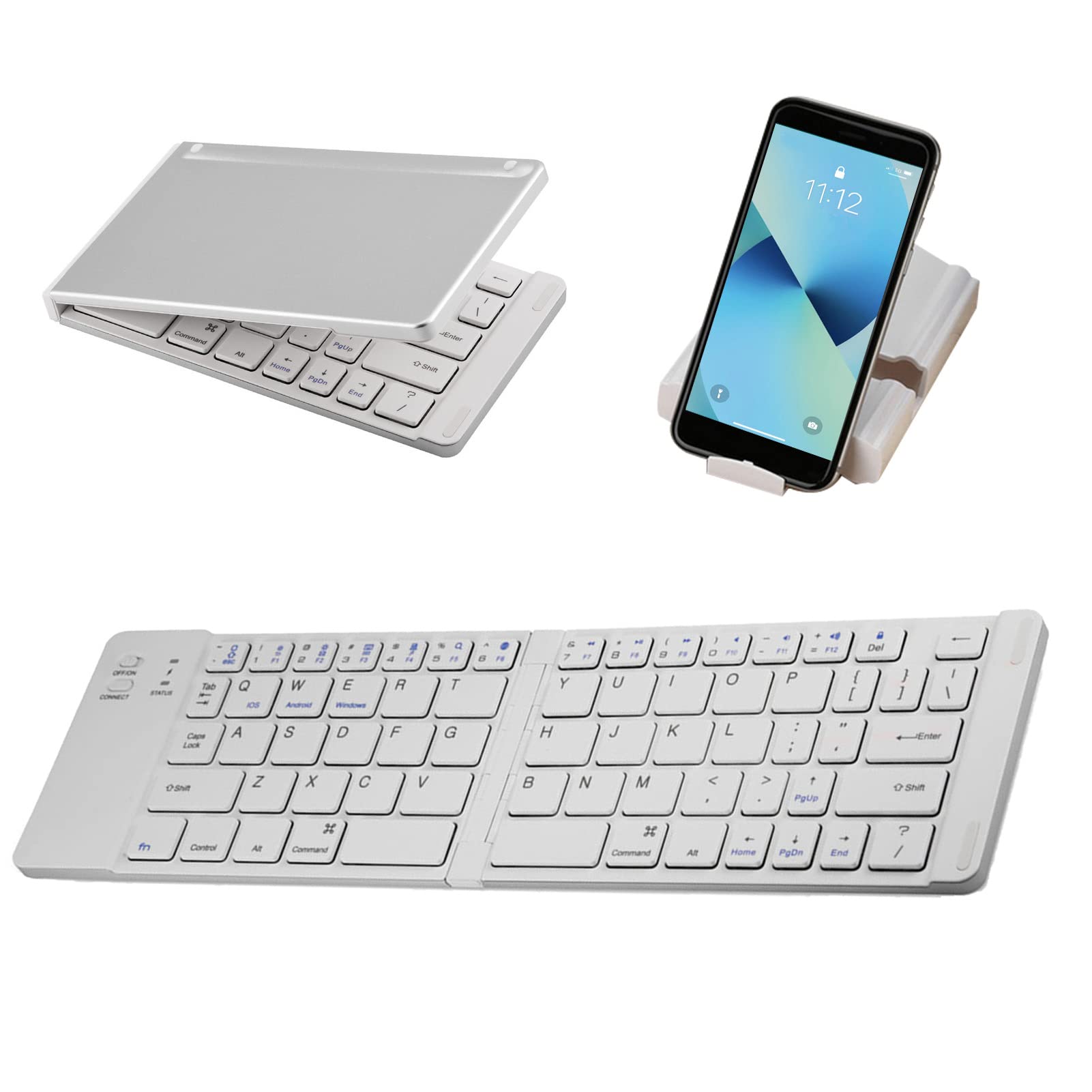 Foldable Bluetooth Keyboard, Portable Rechargeable Pocket-Sized Wireless Keyboard with Protective Case, Magnetic Folding for Android, iOS, Windows Tablets, PC, Pad/Phone