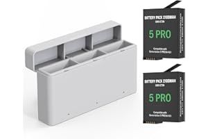 2PCS Replacement Battery Action 5 Pro&4&3 Batteries + Fast Charger Case Accessories Compatible with DJI OSMO 360, Action 6, A