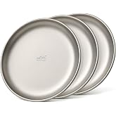 Domensi 3 Pack 7.9 Inch Titanium Camping Plate, Matte Anti Slip Lightweight Titanium Alloy Plate for Outdoor Picnic Travel Backpacking Hiking Kitchen
