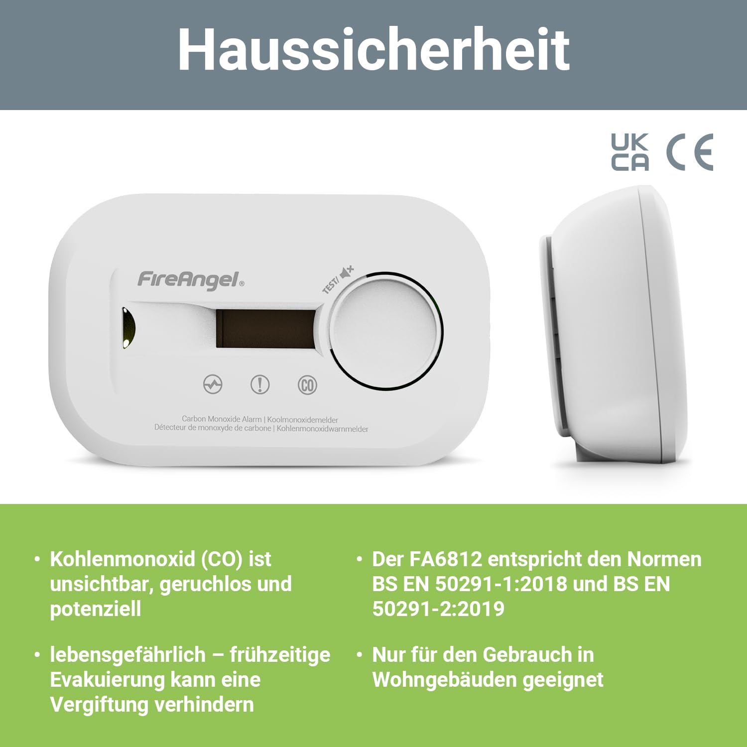 FireAngel FA6812 Kohlenmonoxid Melder, Tragbarer CO Melder mit LCD Anzeige – Mit 10-Jahres-Sensor - Für Zuhause, Reisen & Wohnwagen 4
