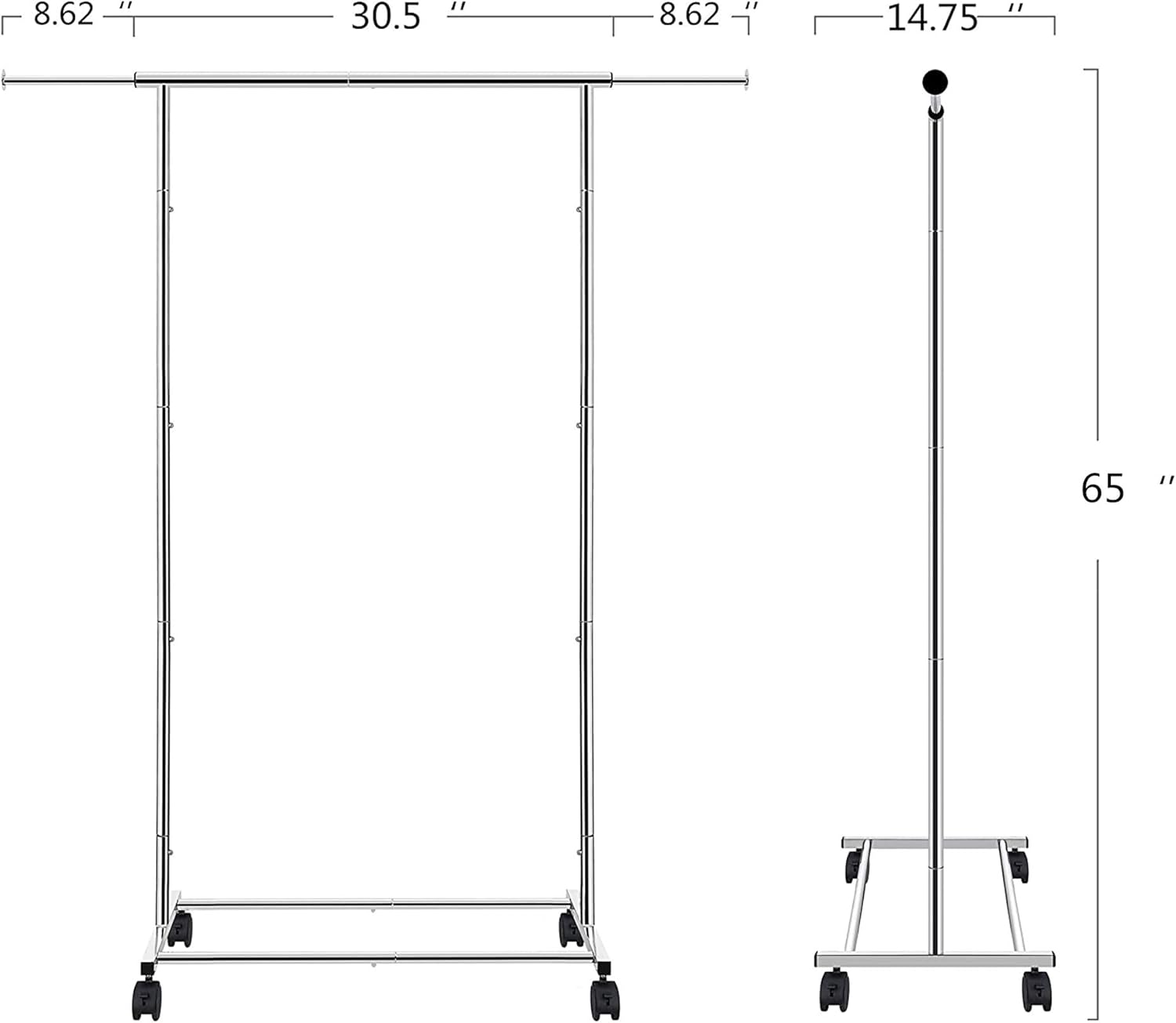 Simple Trending Standard Rod Clothing Garment Rack, Rolling Clothes Organizer on Wheels for Hanging Clothes, Chrome: Home Improvement