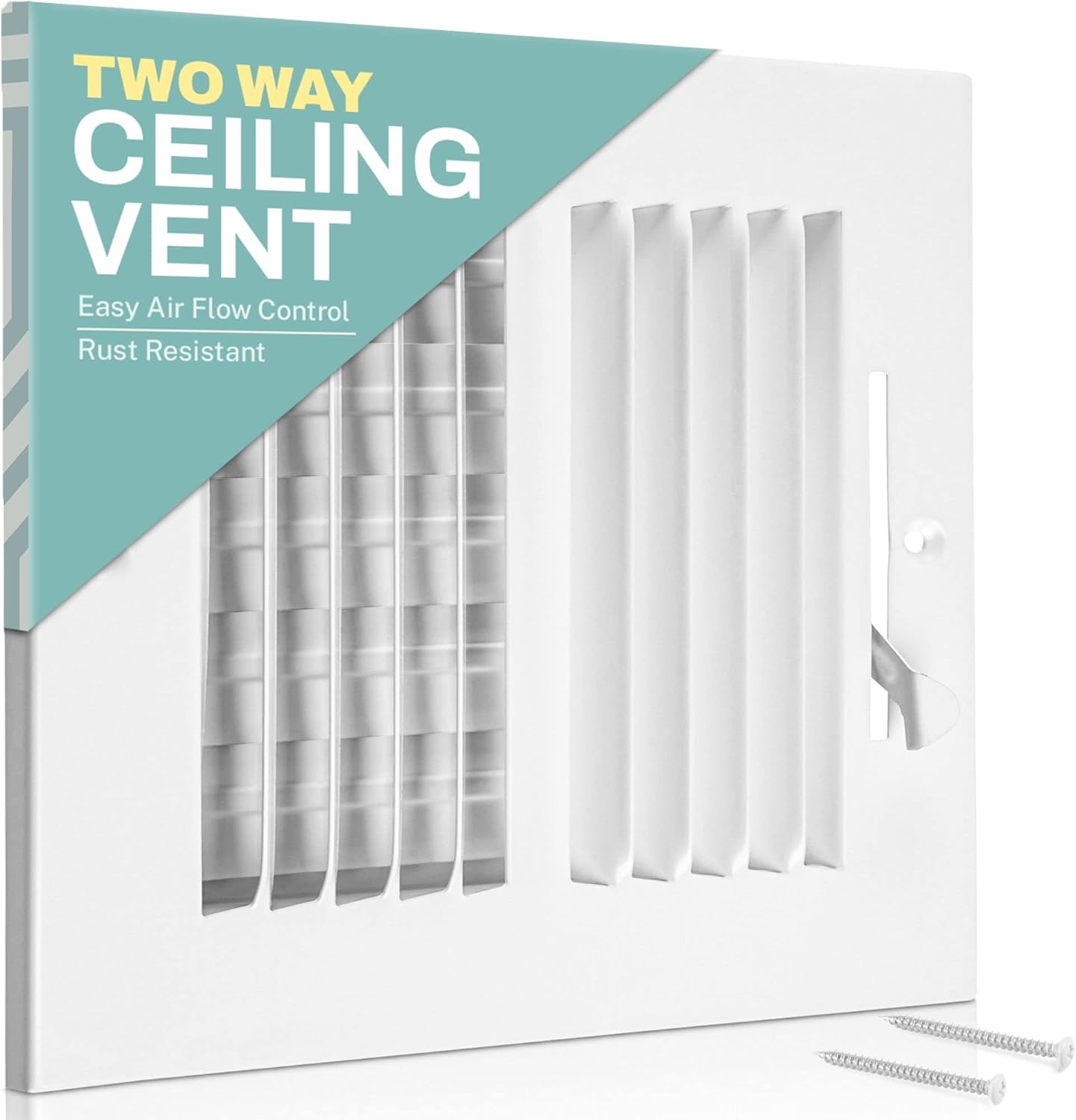 Registers, Grilles & Vents - Home Intuition Ceiling Register - Air Vent Covers for Home Ceiling or Wall - 8X6 Inch (Duct Opening) 2-Way White Grille Register Cover with Adjustable Damper for HVAC Heat and Cold Air Conditioner