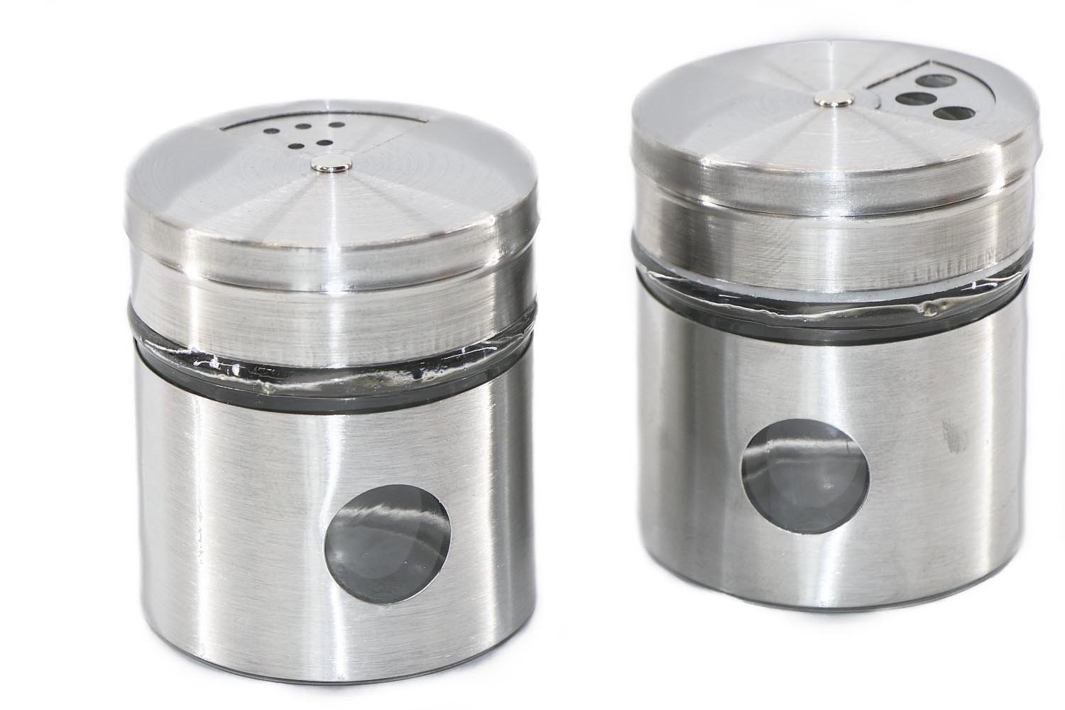 RMB Set of 2 Stainless Steel/Glass Spice Shakers, Salt and Pepper Shakers