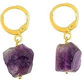 Natural Raw Gemstone Hoop Earring, Handmade Gemstone Jewelry, Crystal Earring, Energy Healing Crystals, Gift for Her, Gold Plated Gemstone Jewelry