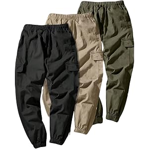 GORGLITTER Boy's Cargo Pants Casual 2 Piece Hiking Joggers Track Pants | Elastic High Waist, Basketball Athletic Pants, Kids