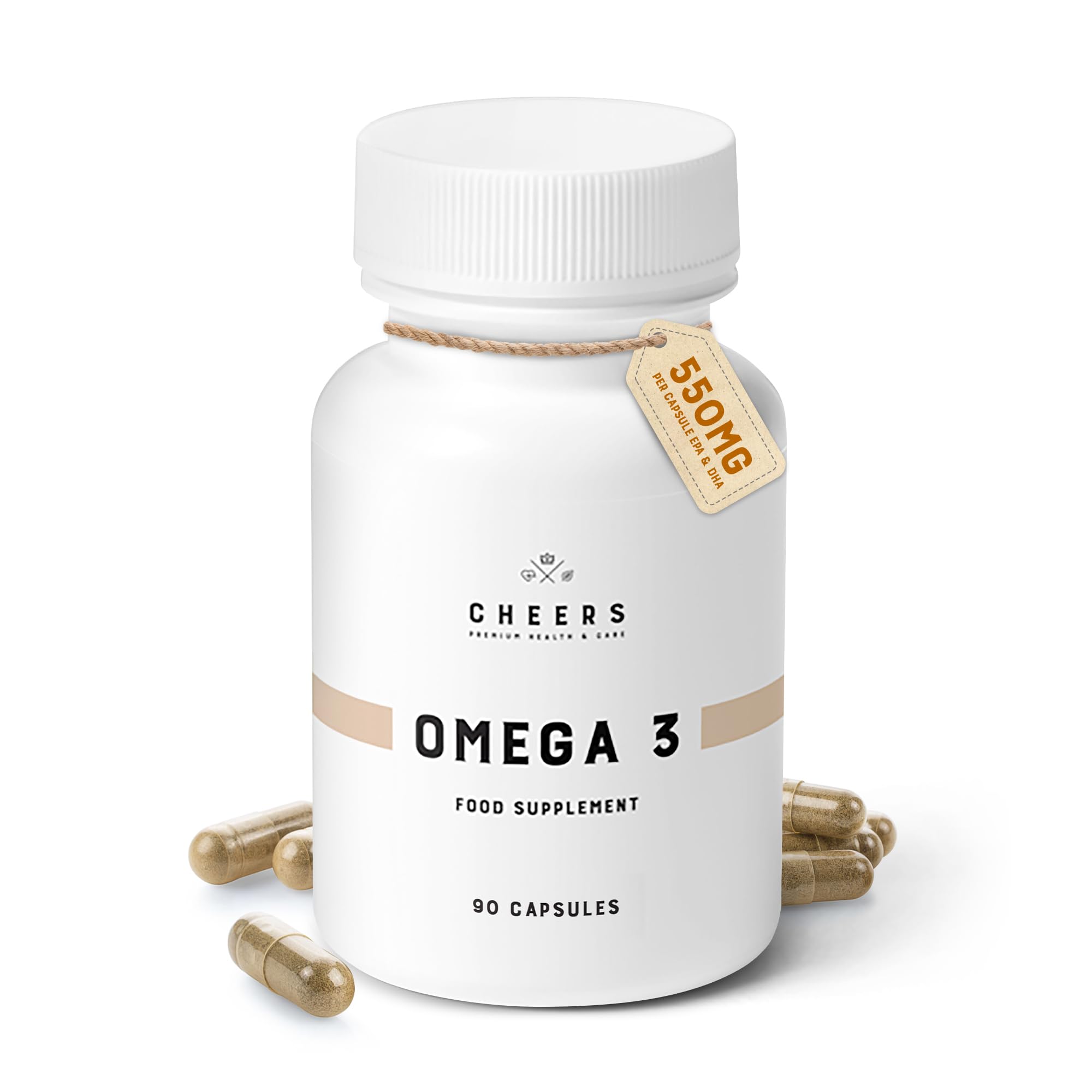 CHEERS - Omega 3, 90 Capsules, High-Strength Fish Oil Contains 550 mg of EPA and DHA per Capsule, Immune and Heart Health Support Vitamins