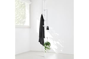 Sempicad Coat Rack Freestanding, 56 to 125 inch Adjustable Tension Rod Coat Tree with 12 Hooks for Hanging Plant,Coat, Jacket, Hat, Scarf, Suitable for Living Room, Balcony, Kitchen White