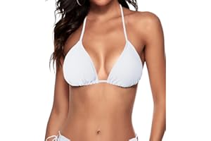 Zonsaoja Women Triangle Bikini Top String Push up Padded Halter Bathing Suit Top