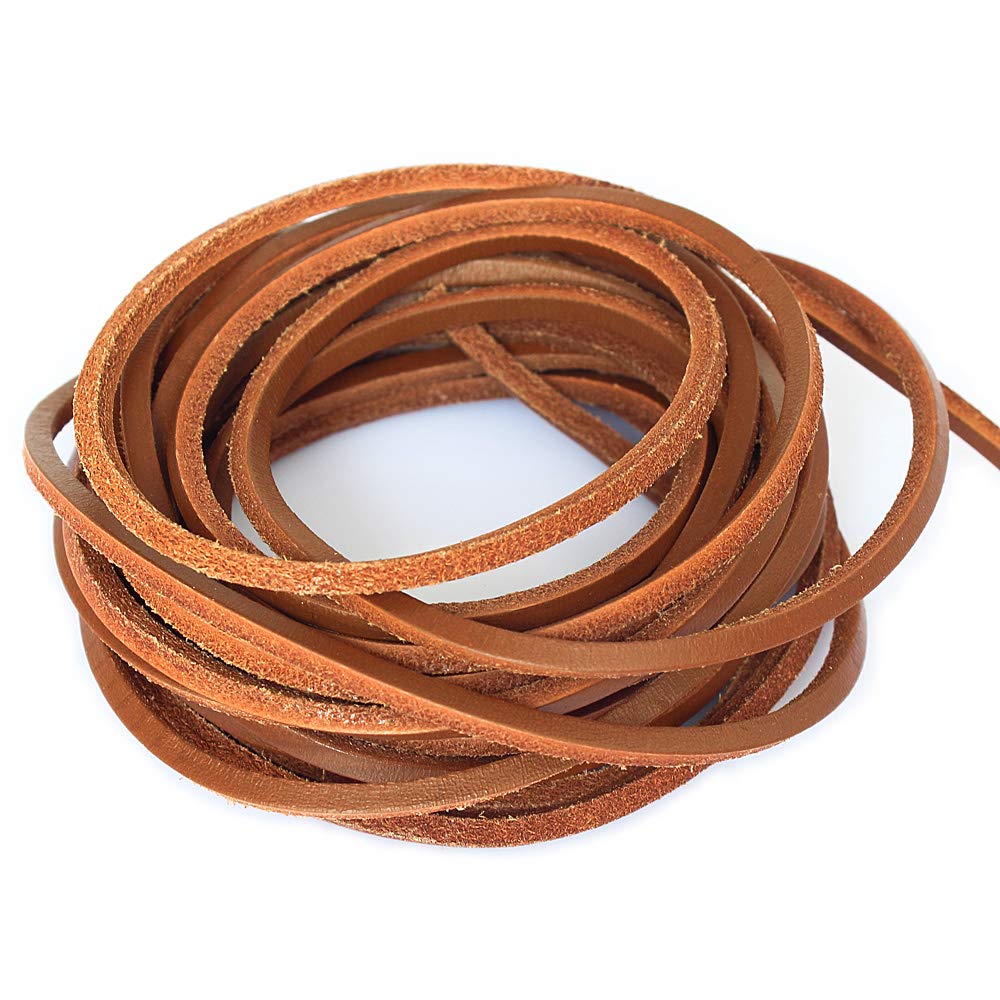 LolliBeads (TM) 3mm Flat Genuine Leather Cord Braiding String Light Brown (5 Yards)