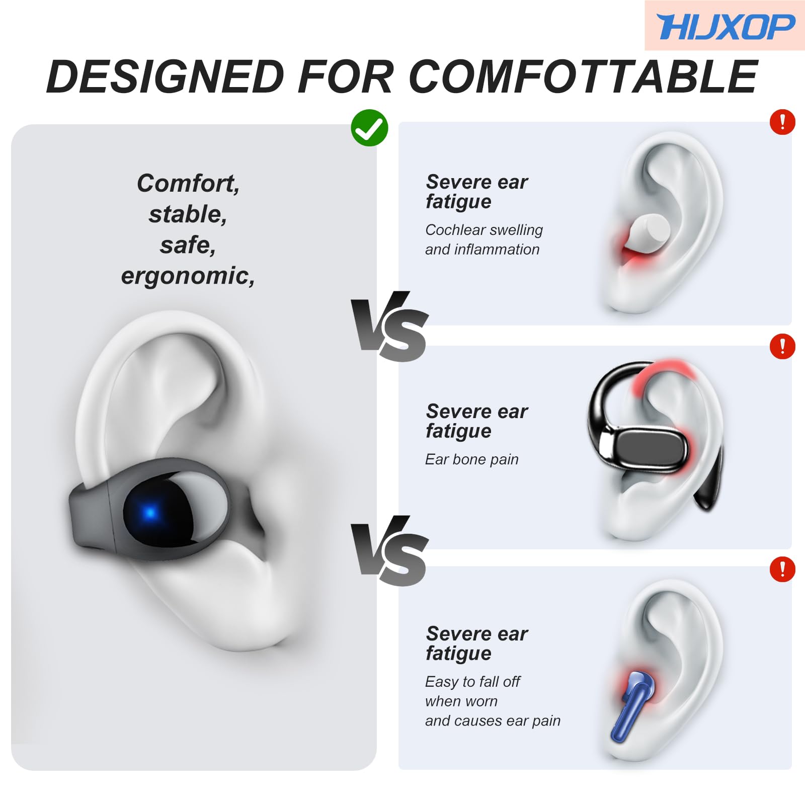 Open Ear Earbuds Lightweight Comfort Clip Wireless Earbuds Sweat Resistant Bluetooth Headphones Lightweight Sport Headphones for Workouts and Running with Dual Digital Display 44H Playtime IPX7
