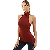 AmélieBoutik Women Halter Turtleneck Open Back Sleeveless Blouse Top
