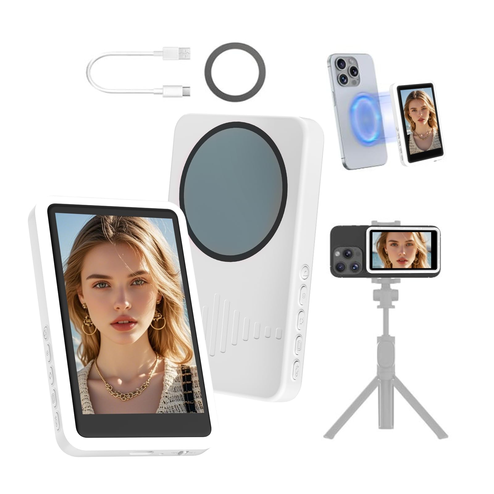 Photo 1 of 2025 New iPhone Selfie Monitor Screen with Fill Light and Speaker, Magnetic Rear Camera Monitor for Vlogging, TikTok and Live Streaming, Vlog Selfie Screen for iPhone and Android Snaplylens