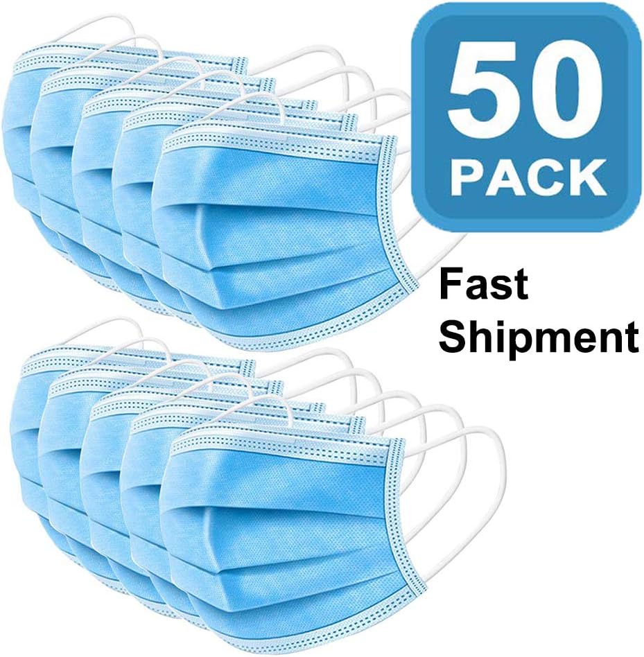 50pcs Disposable Face Mask Professional Blue Dust Mask with Soft Earloop Mouth Mask for Dust Protection for Men Women