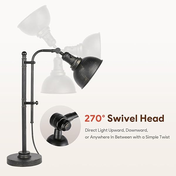 VONLUCE RUSTIC DESK LAMP BRONZE ADJUSTABLE, INDUSTRIAL STYLE METAL TASK LAMPS 25″-29″, VINTAGE WORK LIGHT, FARMHOUSE READING LAMP IN AGED BRONZE FINISH, ETL CERTIFICATE