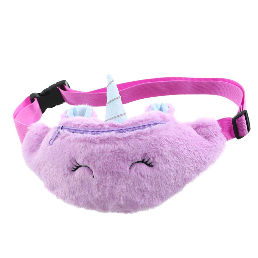 PRETYZOOM Cartoon Unicorn Children Waist Bag Adjustable Crossbody Plush Chest Bag for Kids Travel Outdoor Activities