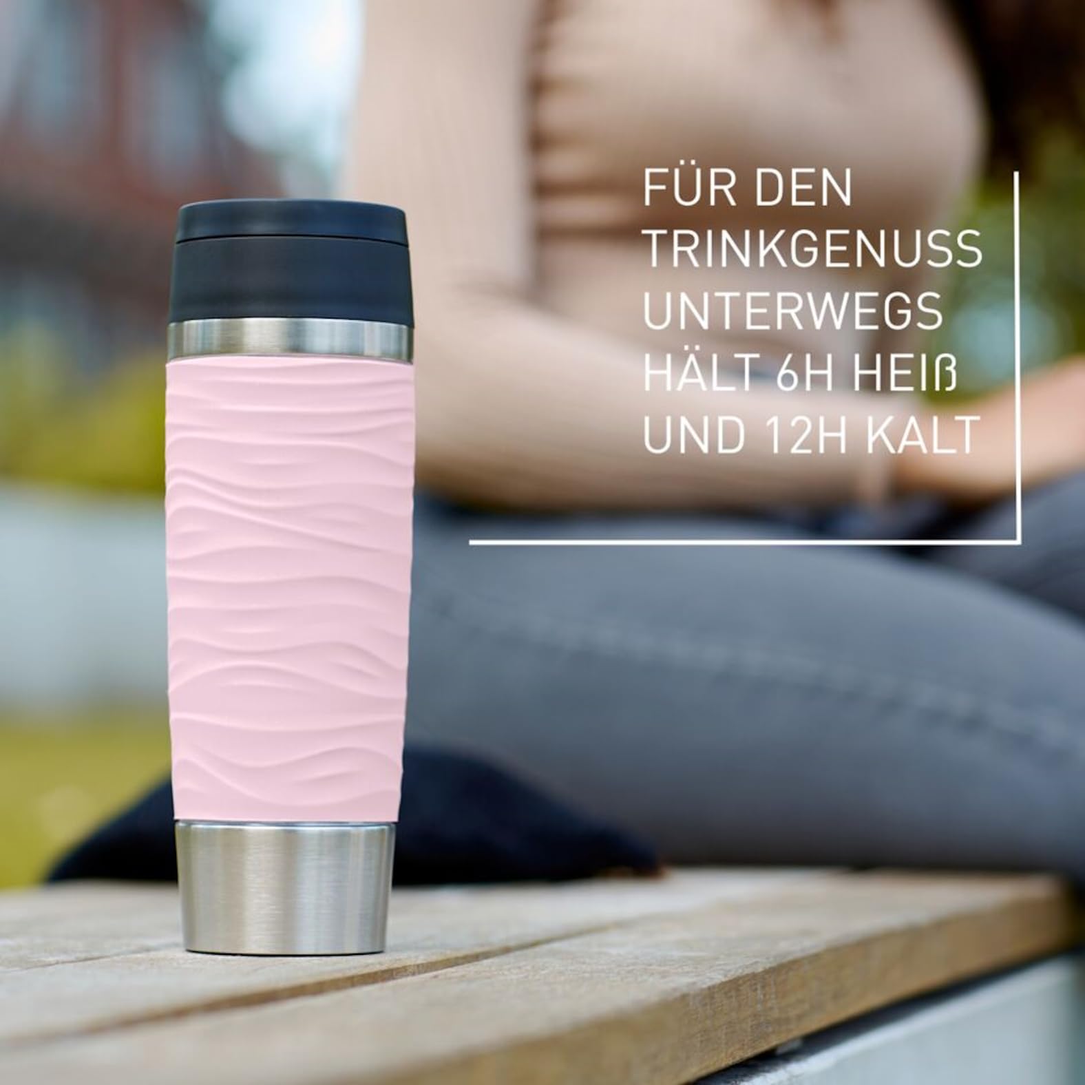 Emsa N20227 Travel Mug Wave Isolierbecher 0,5 Liter, neuer Komfort-Schraubverschluss, Edelstahl, 6h heiß und 12h kühl, 100% dicht, spülmaschinenfest, 360°-Trinköffnung, Pastellrosa 4