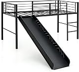Maxmass Kids Single Loft Bed with Slide, Ladder & Guardrails - Black view 6