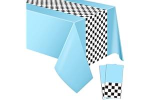 Irenare Car Birthday Party Supplies Racing Decorations 50s Party Tablecloth Racetrack Table Runner Table Covers for Kids Boy Car Theme Birthday Decor, 54 x 108 Inch(Sky Blue,2 Sheets)