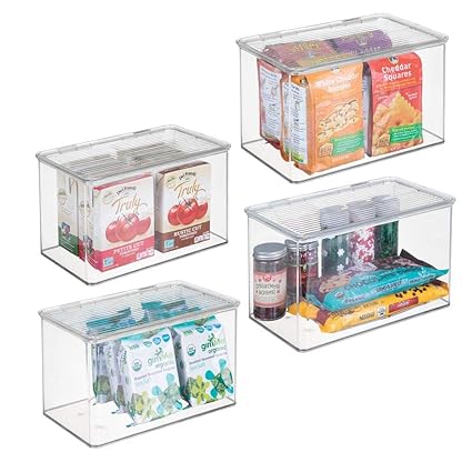 Mdesign Plastic Stackable Food Storage Container Bin With Hinged