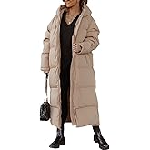Tankaneo Womens Hooded Long Quilted Coat Maxi Length Long Sleeve Puffer Jacket Warm Padded Coat Thick Winter Outerwear