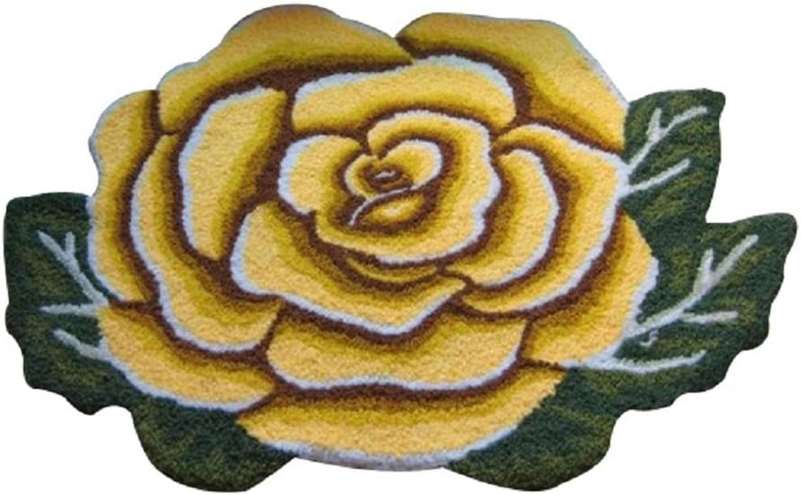 YOUSA Yellow Rose Shaped Rug Anti-Slip Mat Handmde Rug 31.5''23.6''