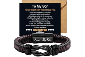 YUZHEJIE Forever Linked Together Braided Leather Bracelet Stainless Steel Infinity Knot Bracelets with Greeting Cards Lettering Love You Forever Birthday Christmas Gifts for Man Son Husband Boyfriend Dad Grandson