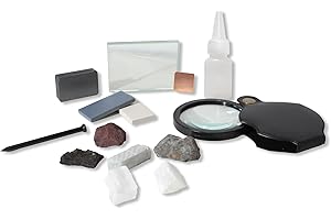 GeLaozee Mineral ID Kit - 13 Pieces - Includes Dropper Bottle, Streak Plate, Glass Plate, Magnet, Nail, Copper Sheet, Retract
