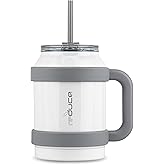 REDUCE Cold1 50 oz Reusable Mug Tumbler with Handle - Insulated Stainless Steel Water Bottle for Home, Office and Gym; Straw or Sip Leakproof Lid When Closed. Keeps Drinks Ice Cold All Day - White