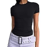 Womens Basic T Shirts Summer Tops 2026 Crop Short Sleeve Slim Fit Tee Cute Crewneck Y2K Top