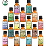 Top 16 Essential Oil Set, USDA Certified Organic, 16 Glass Bottles/10 ml each, Lavender Peppermint Lemon Orange Lemongrass Rosemary Eucalyptus Tea Tree Tangerine Lime Frankincense Patchouli Pine Tre