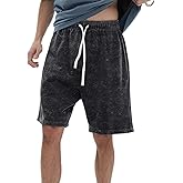 Bobeutou Mens Athletic Vintage Cotton Shorts Drawstring Summer Beach Elastic Waist Streetwear Baggy Gym Shorts with Pockets