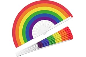 Riccioofy Pride Fan and Rave Fan - Rainbow Fan - Large Folding Fan for Pride Parade,Raves,Halloween, Burlesque, Festival & Pride Outfits for Women & Festival Accessories - Clack Fan Hand Fan