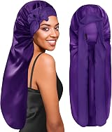 BONNET QUEEN Silk Bonnet for Sleeping Long Hair & Braids Dark Purple