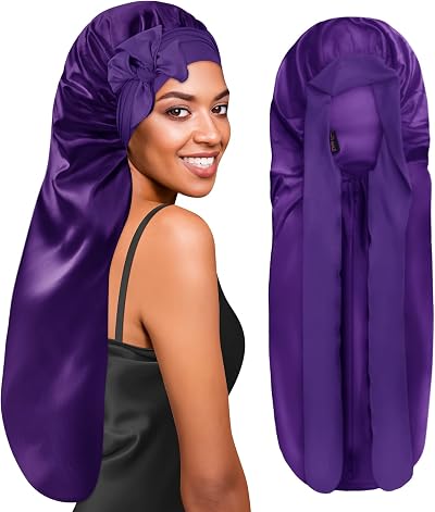 BONNET QUEEN Silk Bonnet for Sleeping Long Hair & Braids Dark Purple