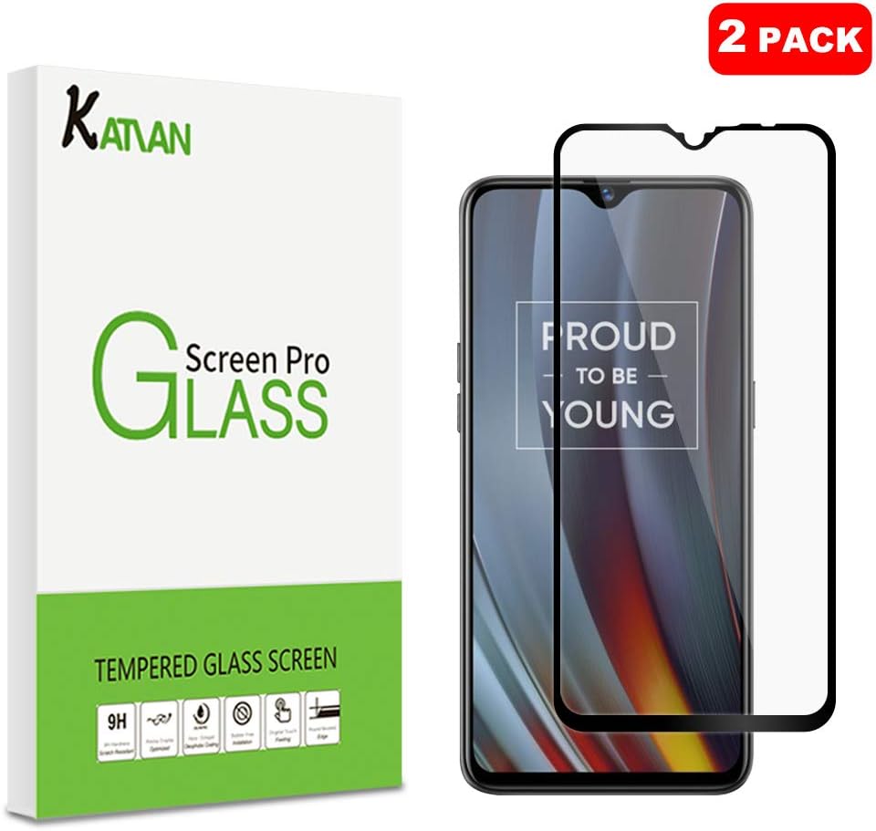 KATIAN [2 Pack] Screen Protector for Oppo Realme 3 Pro, 2.5D High Definition 0.3MM 9H Hardness Tempered Glass, [Anti-Scratch] Protective Film Cover with Oppo Realme 3 Pro (Black)