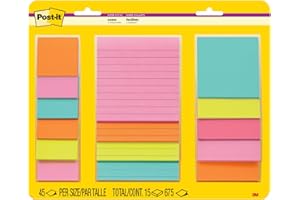 Post-it Super Sticky Notes, Assorted Sizes, 15 Pads, 2X The Sticking Power, Supernova Neons Collection, Neon Colors (Orange, Pink, Blue, Green), Recyclable (4423-15SSMIA)
