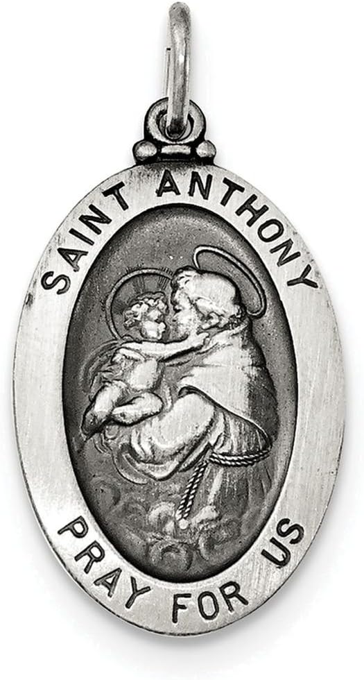 FJC FinejewelersSterling Silver Antiqued Saint Anthony Medal Pendant Necklace Chain Included
