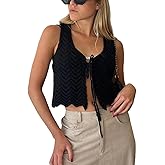 Yojeasrio Women Y2K Crochet Knit Vest Cute Tie Front Tank Top Sleeveless V Neck Crop Hollow Out Sweater Vest Going Out Tops